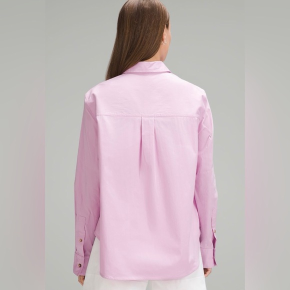 NEW Lululemon Vita Pink Relaxed Fit Button Down Shirt, Cotton Blend Poplin L - Picture 2 of 8